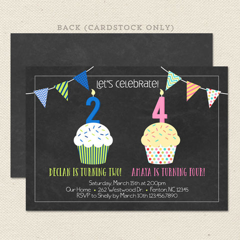 double cupcake joint birthday party invitations