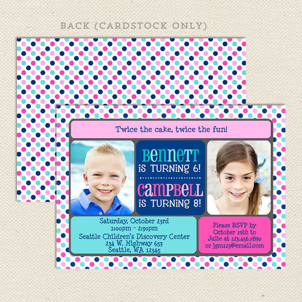 double the fun joint birthday party invitations boy girl