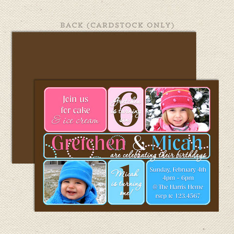 dual birthday party invitations boy girl pink blue