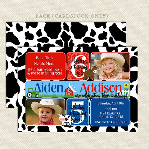 farm joint birthday party invitations