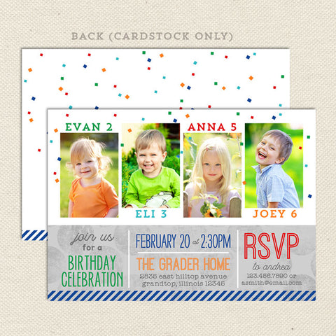 four times the fun joint birthday invitation 4 child
