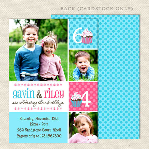 fun joint birthday party invitations pink blue