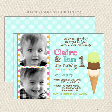 ice cream social joint birthday party invitations