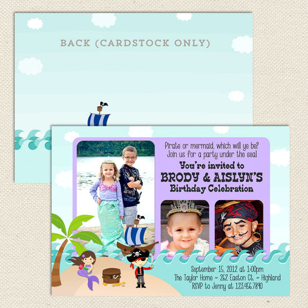 pirate mermaid joint birthday party invitations