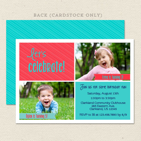 shared celebration joint birthday invitations coral turquoise