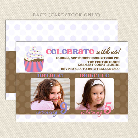 cupcake girl joint birthday party invitations