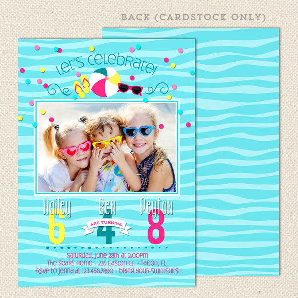 pool party joint birthday invitations
