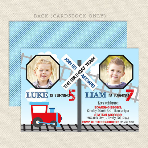 train joint birthday party invitations