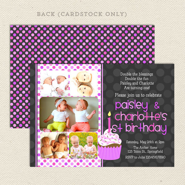 twin 1st birthday party invitations girl 