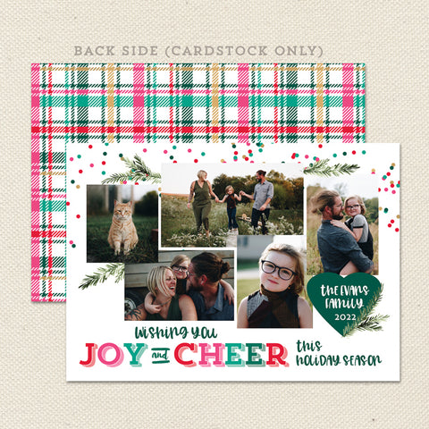 joy and cheer printable christmas card colorful front