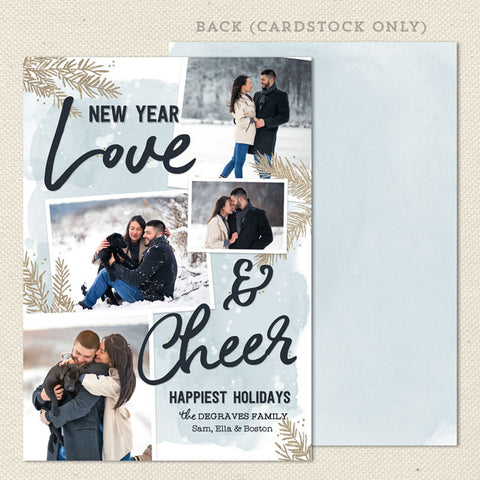 love & cheer printable holiday christmas card blue gold