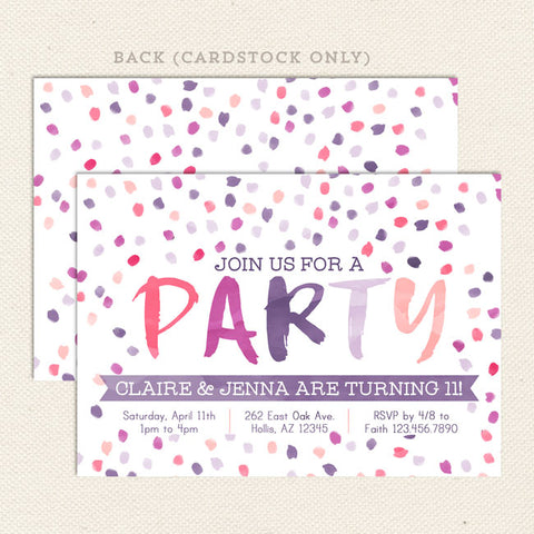 perfect party joint birthday invitation purples