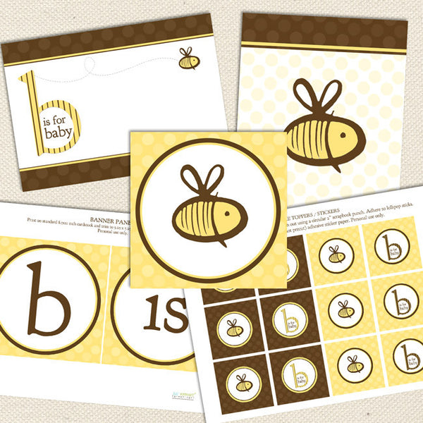 bee gender neutral printable baby shower decorations