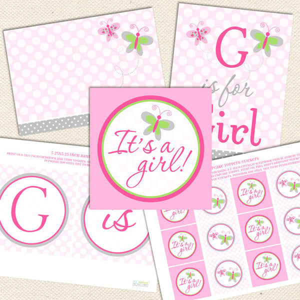 pink butterfly printable baby shower decorations