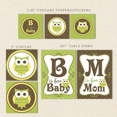 gender neutral owl printable baby shower decorations detail 1