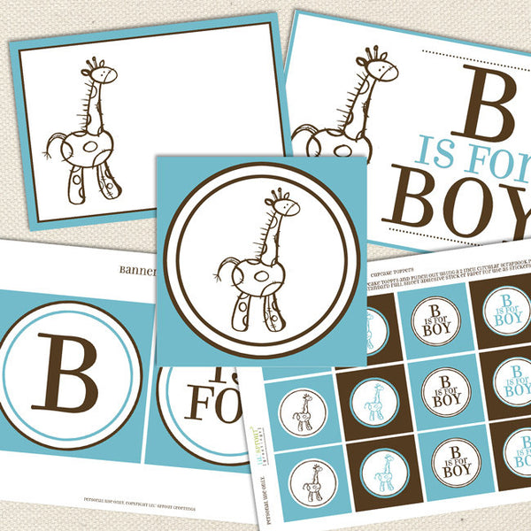 giraffe boy printable baby shower decorations blue 