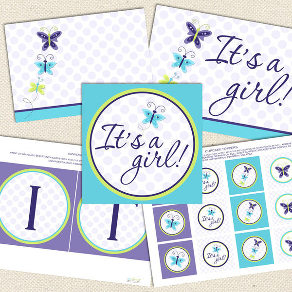 lavender butterfly girl printable baby shower decorations