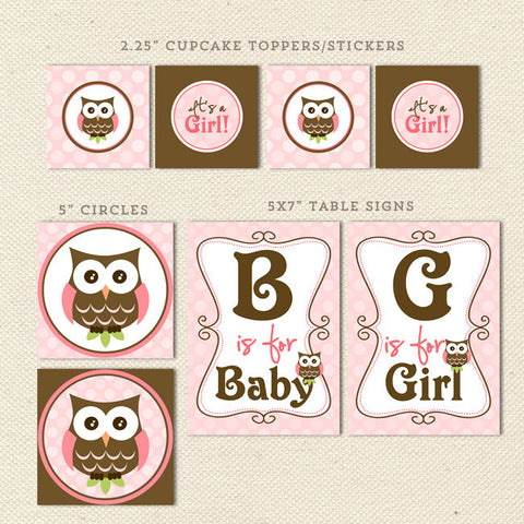 owl girl printable baby shower decorations detail 1