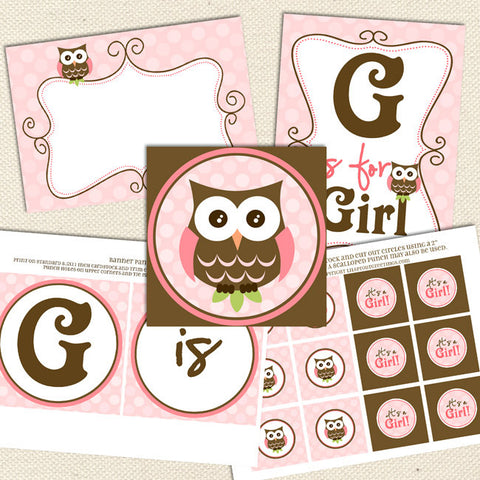 owl girl printable baby shower decorations pink brown