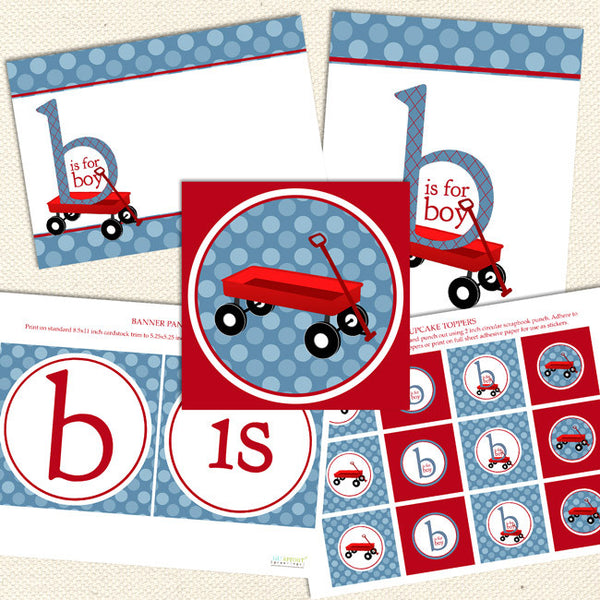 red wagon boy printable baby shower decorations