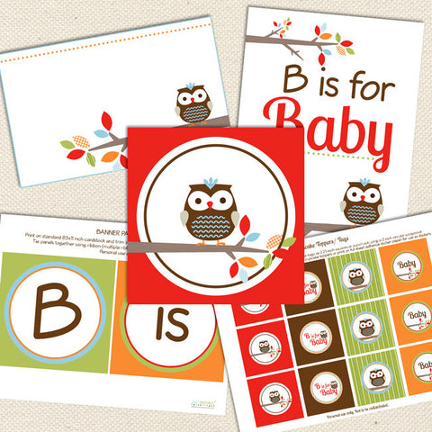 treetop friends owl printable baby shower decorations