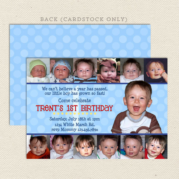12 photo collage printable boy birthday invitations