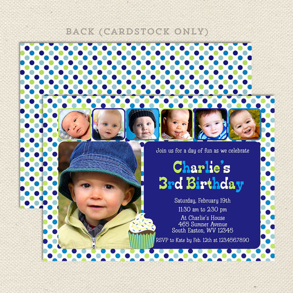 printable 6 photo collage boy birthday invitation 