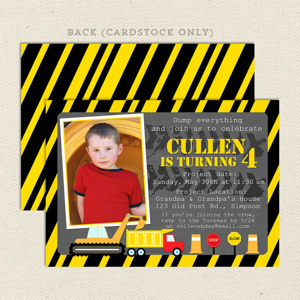 construction boy birthday invitations printable