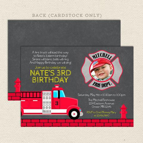 fire truck printable boy birthday invitations