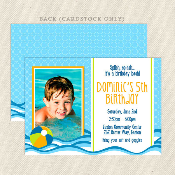 pool party boy printable birthday invitations