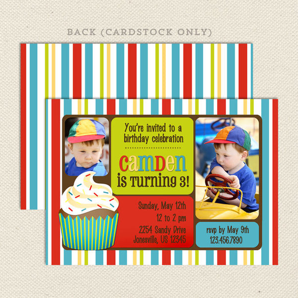 primary stripes boy printable birthday invitations