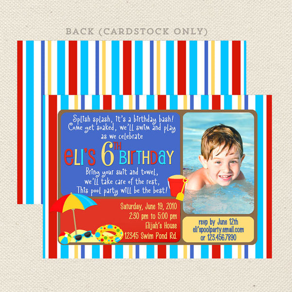 swim pool printable boy birthday invitations