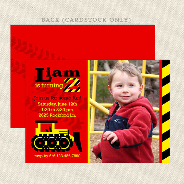 bulldozer boy printable birthday invitations