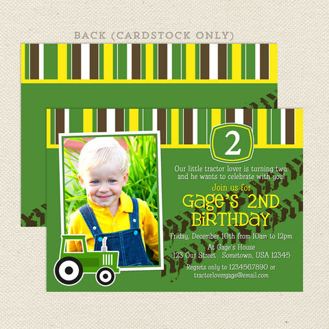 green tractor john deere boy printable birthday invitation