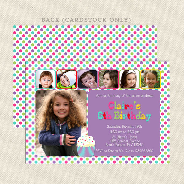 6 photo collage girl birthday invitations
