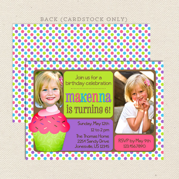 celebrate cupcake girl printable birthday invitations