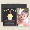 chalkboard cupcake printable girl birthday invitations with photo