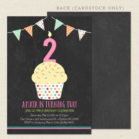 chalkboard cupcake printable girl birthday invitations no photo