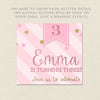 pink and gold princess birthday invitation close up detail