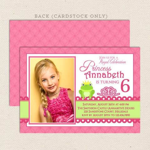 princess frog pink printable girl birthday invitations