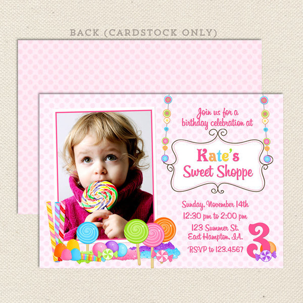 sweet shoppe girl birthday invitations