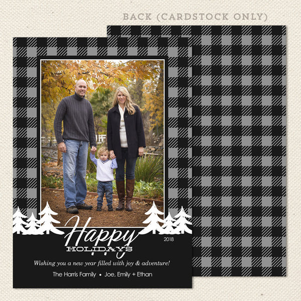 buffalo check plaid gray black christmas card