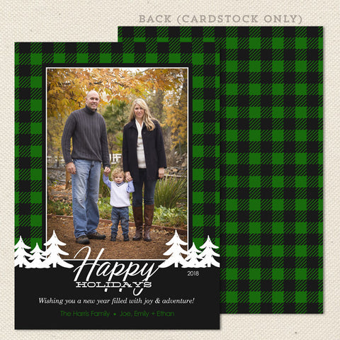 buffalo check plaid green black christmas card