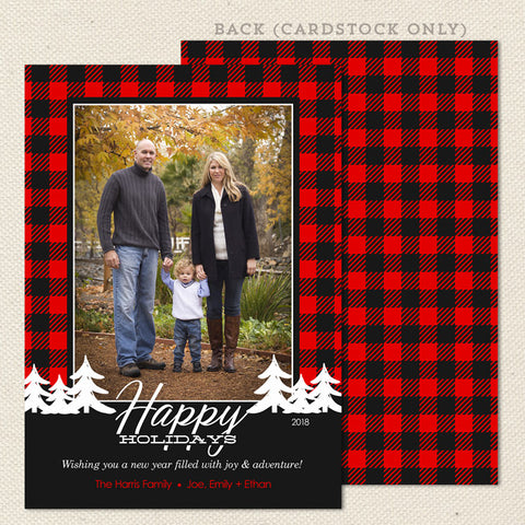 buffalo check plaid red black christmas card