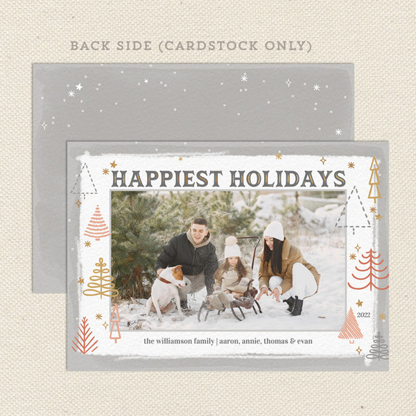 tiny trees printable christmas card gray/gold