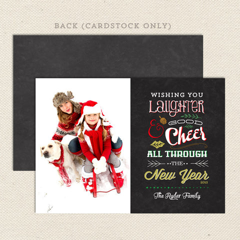 good cheer printable christmas card one photo