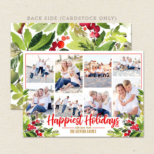 red berries printable christmas photo card front
