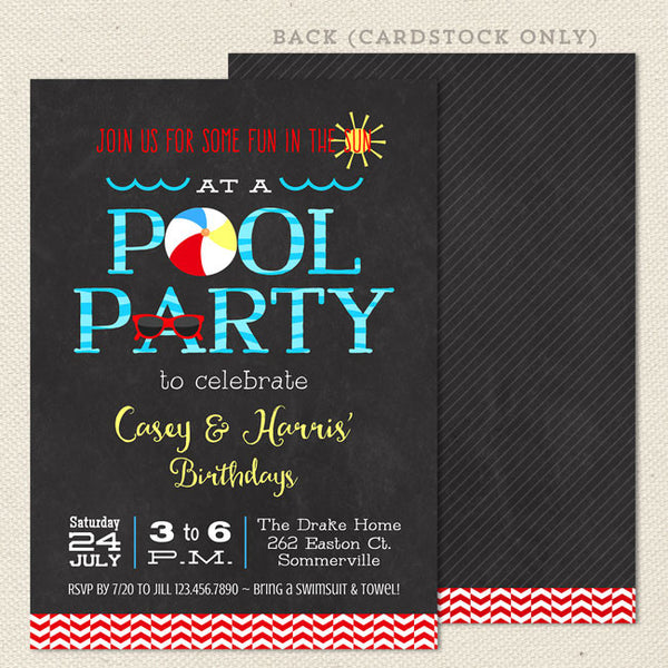 swim pool party joint birthday invitations 1