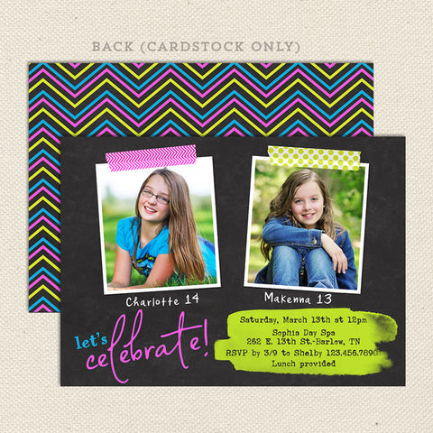 neon teen girl joint birthday party invitation