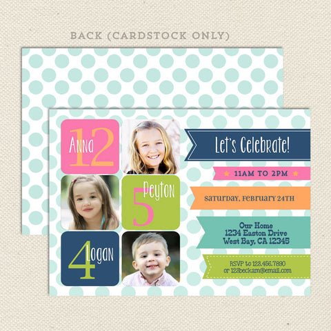 gender neutral triple birthday invitations